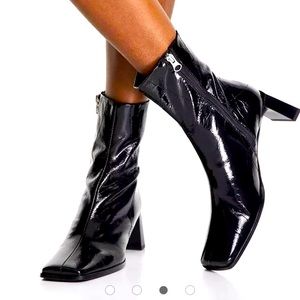 Black Authentic Leather Heeled Booties